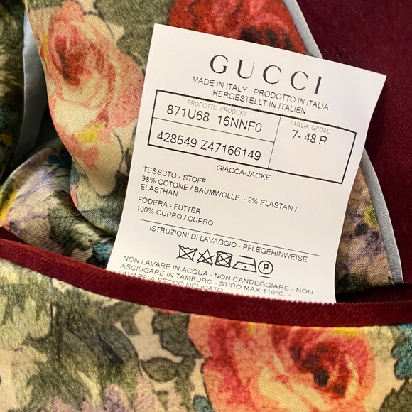 Men’s Gucci Suit Jacket - floral burgundy - Picture 4 of 5